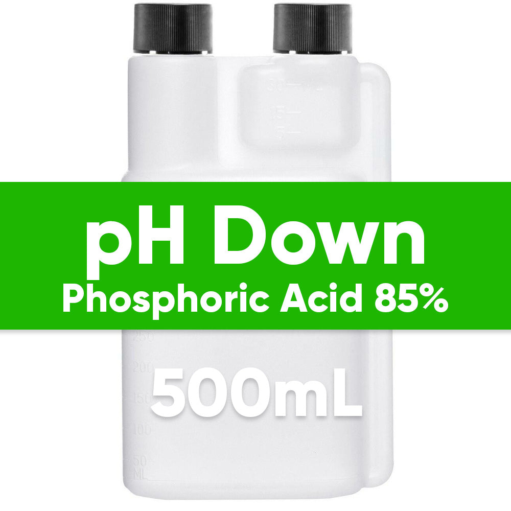 Phosphoric acid (AKA orthophosphoric acid or H3PO4) is a mineral inorganic acid that can be used as a ph adjuster for Hydroponic nutrient solutions.