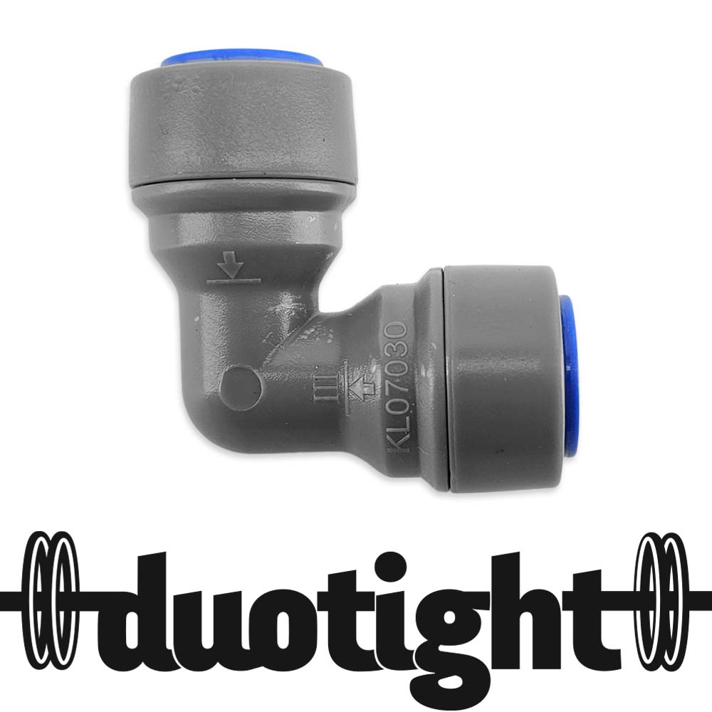 9.5mm duotight elbow piece with duotight branding logo at the bottom.