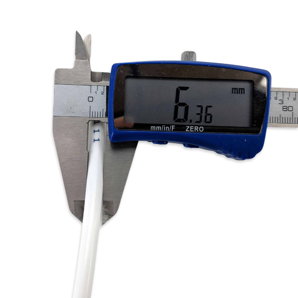 This tubing is compatible with all the duotight push in fittings that say 1/4" or 6.35mm on our website.
This is a small 1/4inch diameter tubing that is often referred to as 6.5mm or 6.3mm OD to be exact.