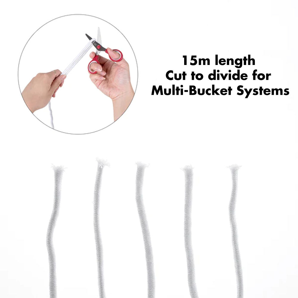 15m length of 6mm diameter self watering wicking cord cut to divide for multi bucket hydroponic systems