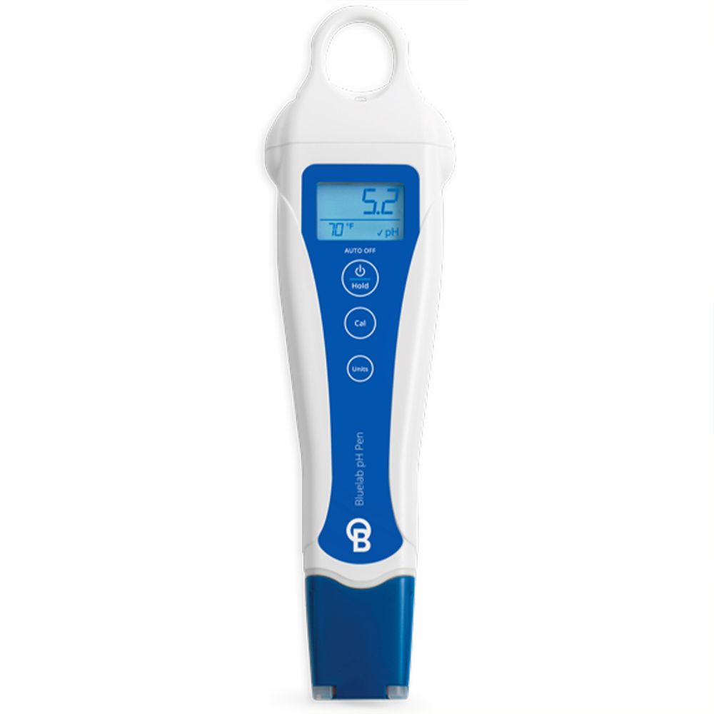 Compact and robust handheld pH and temperature meter for measuring hydroponic nutrient solution quickly and easily.
