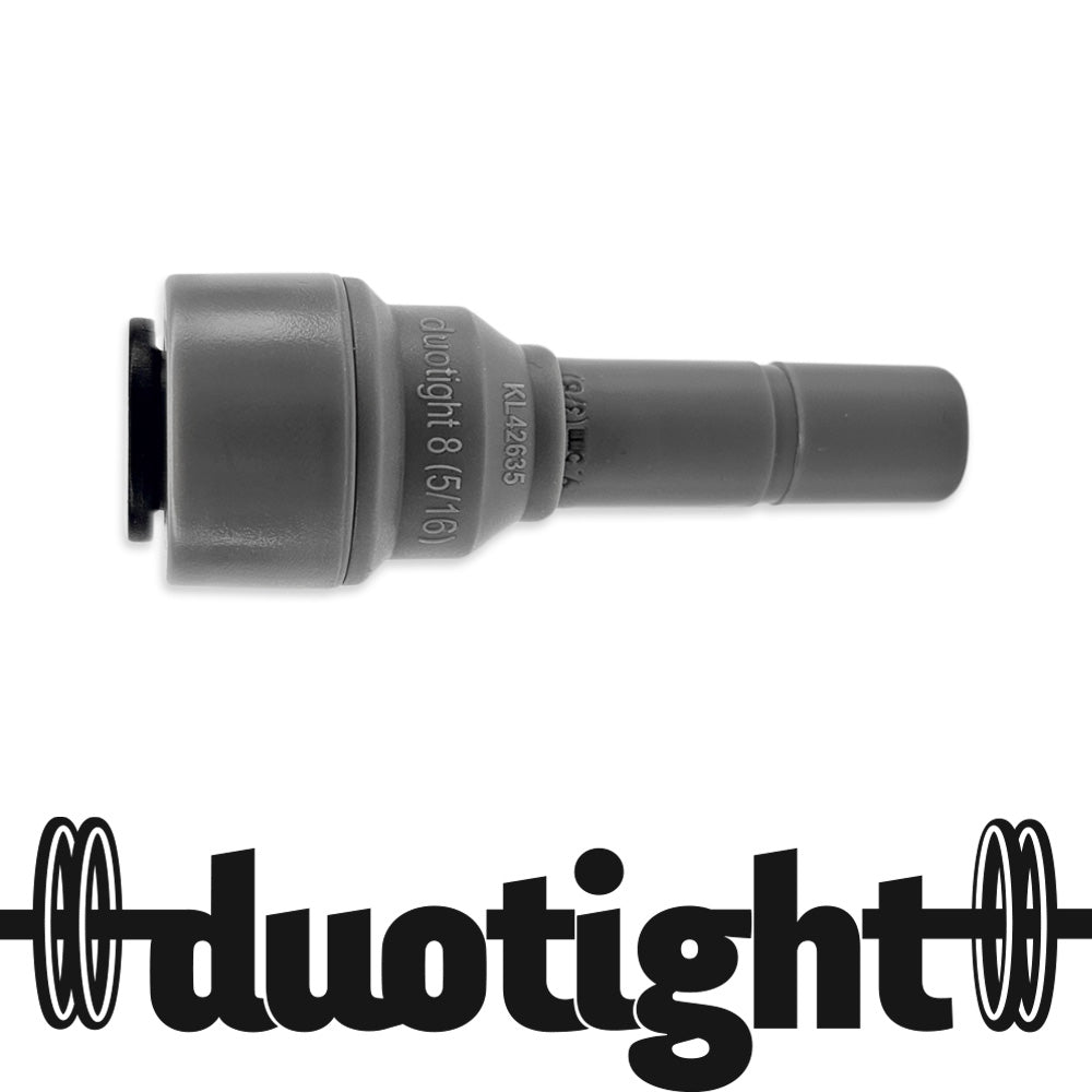 This reducer is suitable for our EVABarrier Beer & Gas hosing 8mm (5/16") OD Hosing that can be fitted to any female duotight push fit in 9.5mm (3/8").
