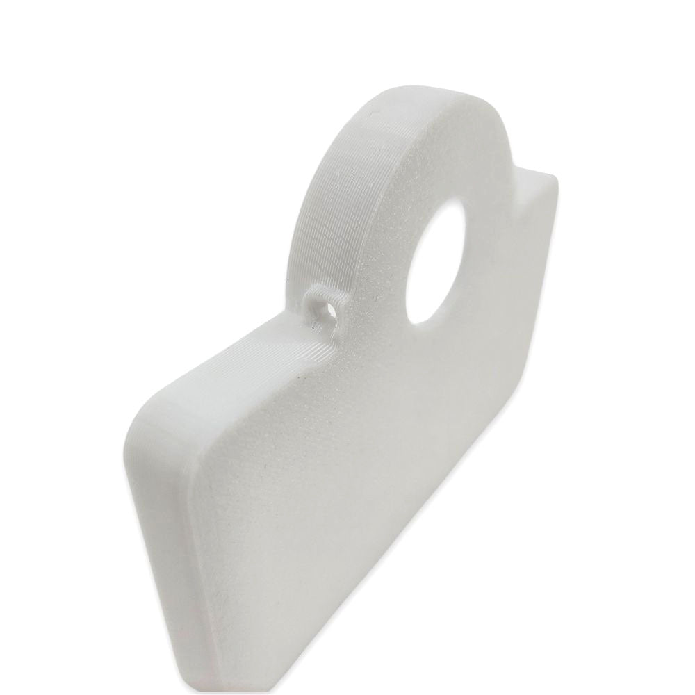 Hydroponic Rain Gutter End Cap with 1/2 Inch BSP Hole - Includes float valve cover mounting holes.