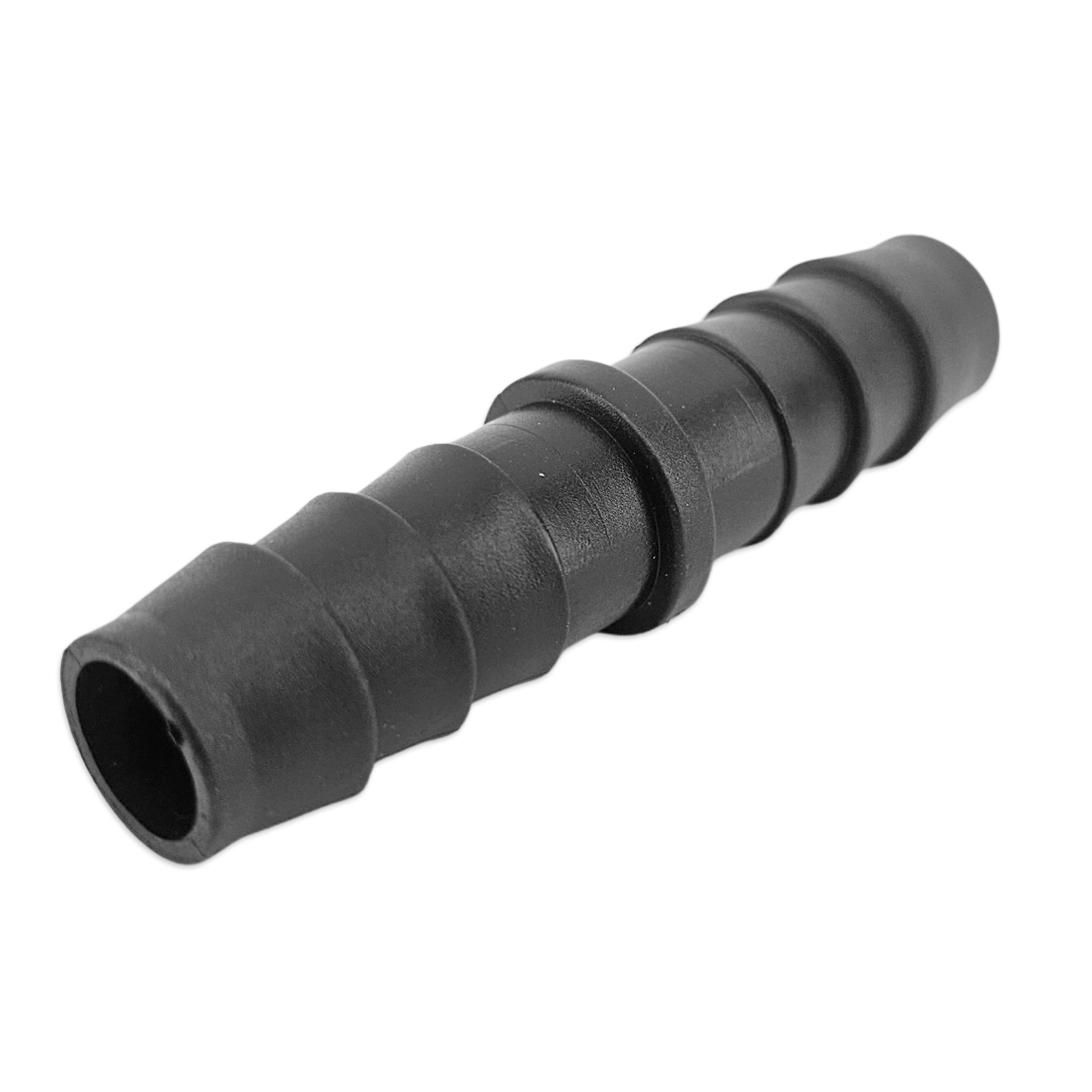 Black plastic fitting on a white background
