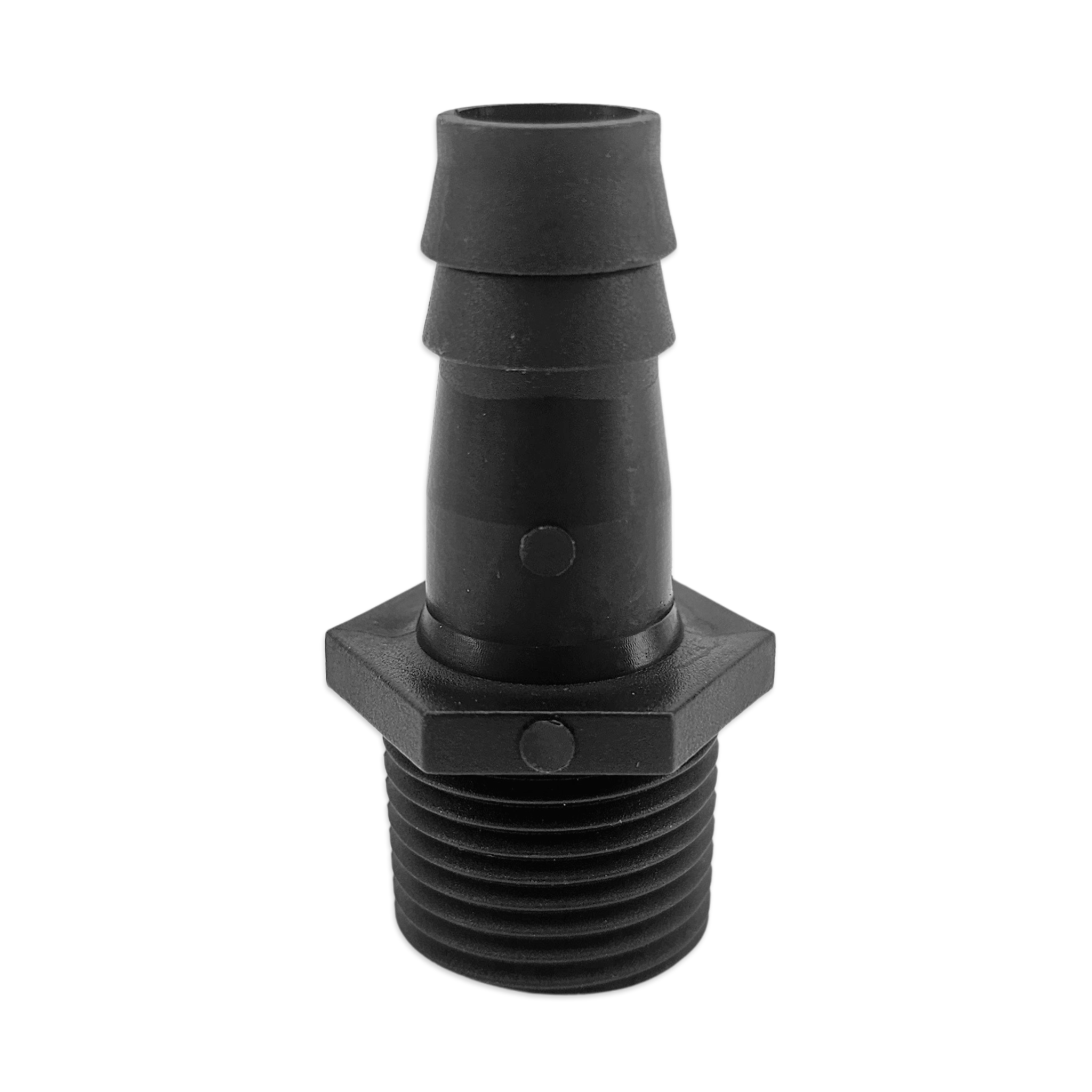 Black plastic fitting on a white background