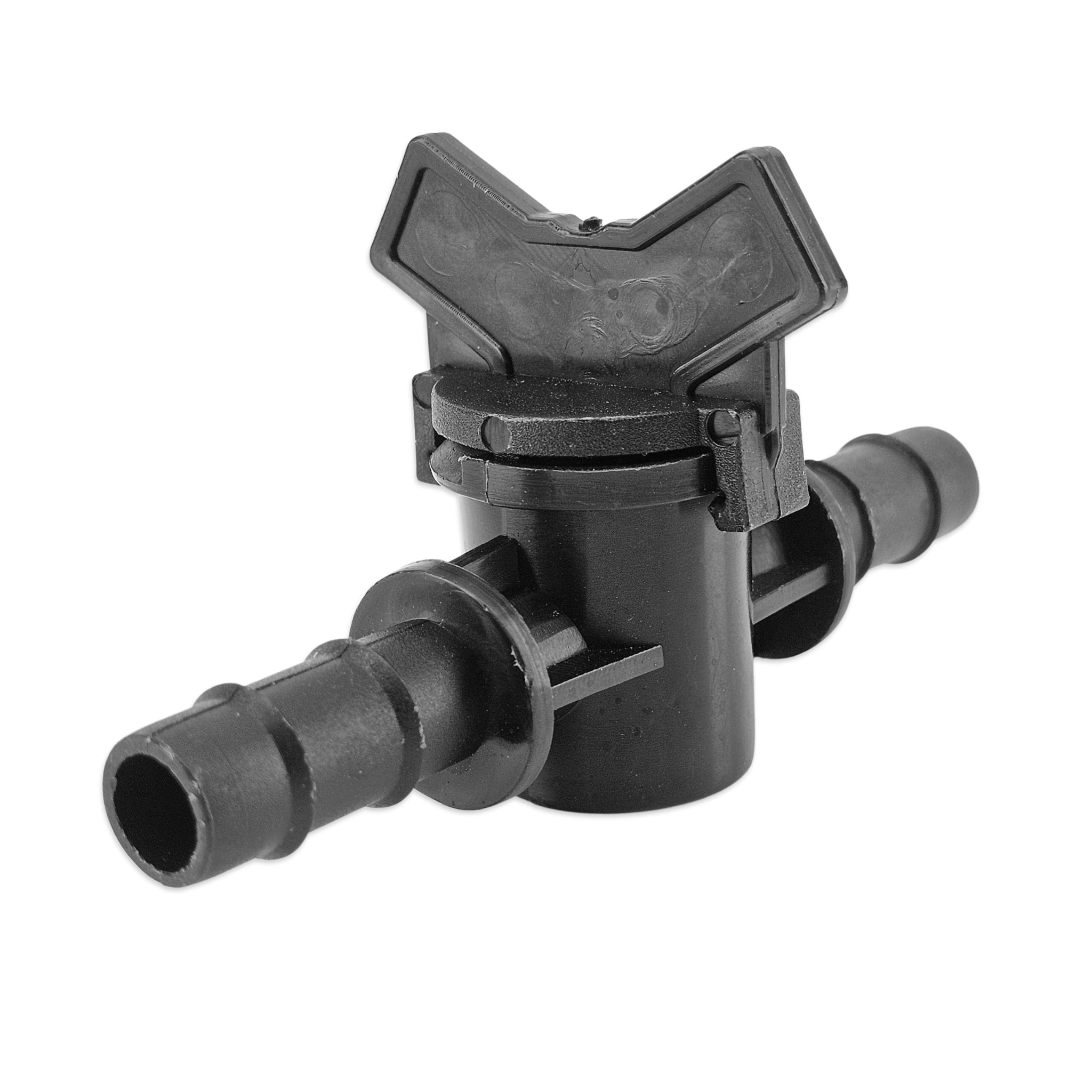 13mm Barbed Ball Valve for hydroponics and gardening in the OFF Position.
