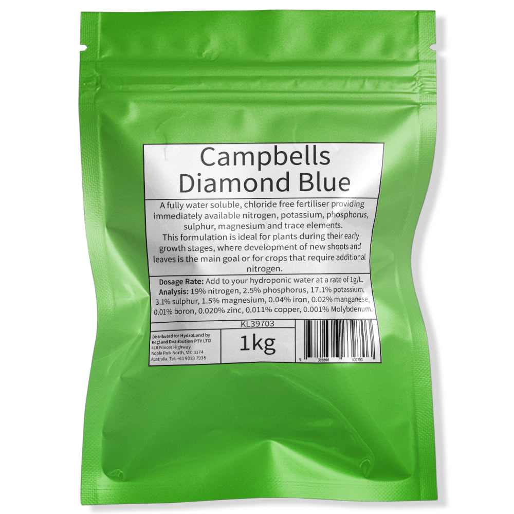 Campbells Diamond Blue - 1kg Green Resealable Mylar Packaging.