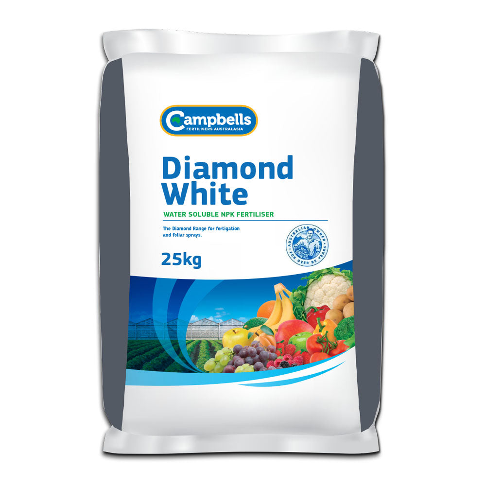 Campbells Diamond White 25kg Bag - Water Soluble NPK Fertiliser for balanced plant growth.
