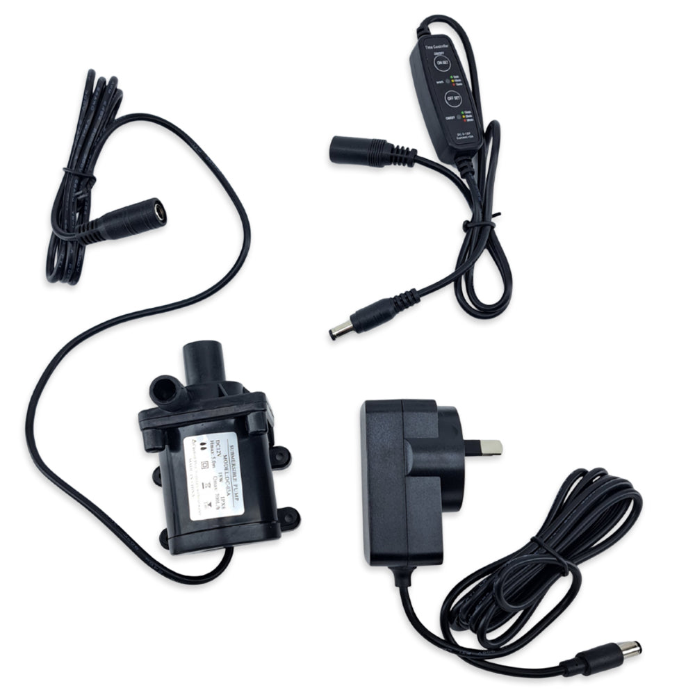 Variable Speed Pump 12V DC (0-12v) including Power Supply & Timer (for Modular Hydroponic Tower)