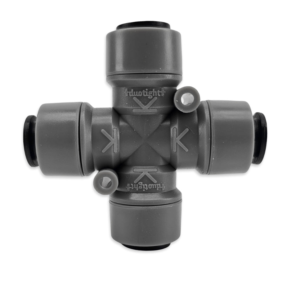 Cross piece tee fitting for 8mm tubing.