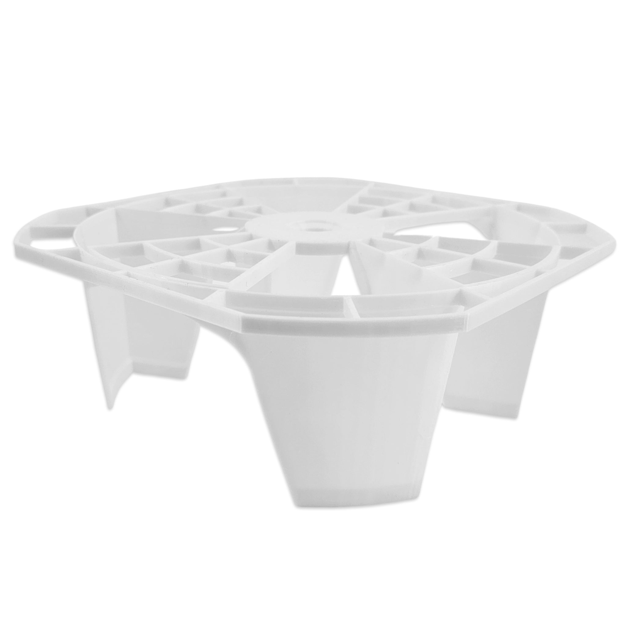 A white plastic drainage or filtration grid filter screen with a star-shaped design and four legs, shown on a solid white background.