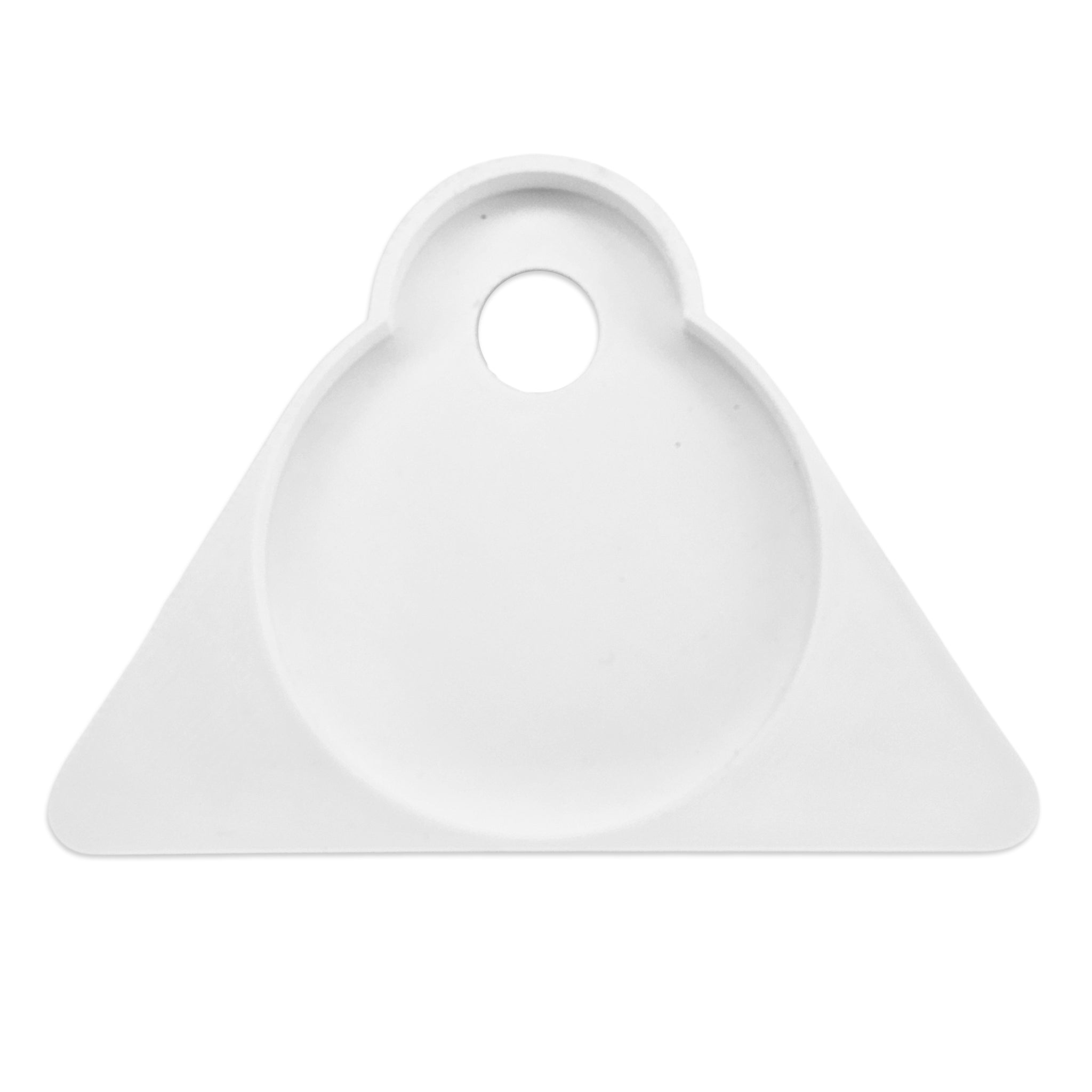 A white silicone baby feeding tray with a circular opening at the top, shown on a solid white background.