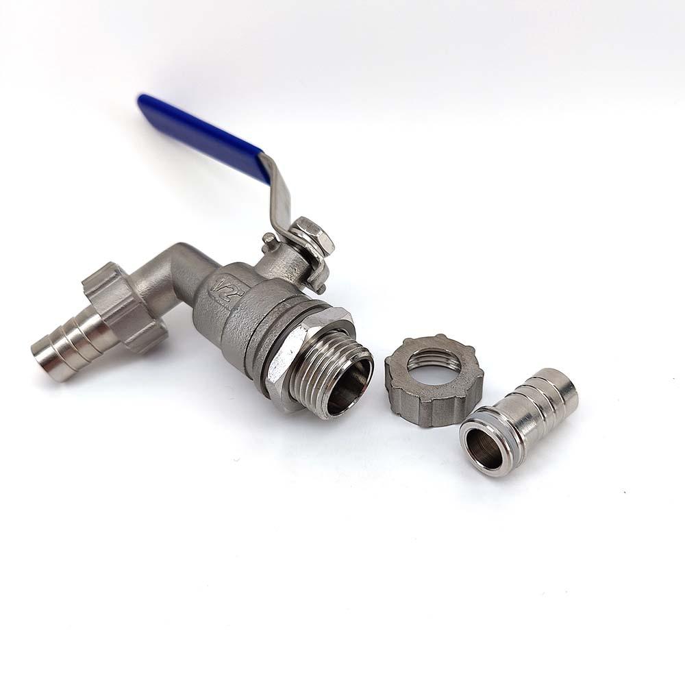 Stainless Bulkhead Ball Valve with 1/2 thread and 13mm Hose Barb
