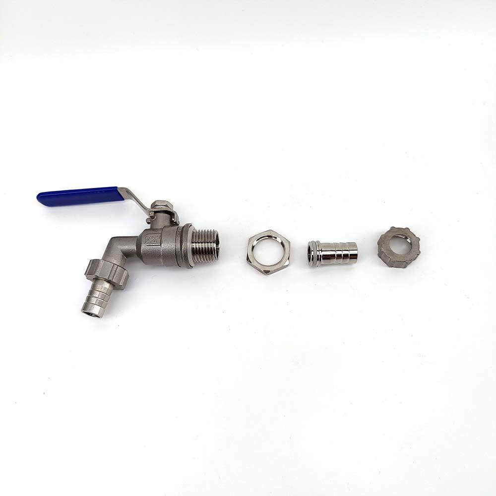 Stainless Bulkhead Ball Valve with 1/2 thread and 13mm Hose Barb